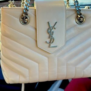 Calfskin YSL Loulou Quilted Monogram Shopper Cream Soufflé